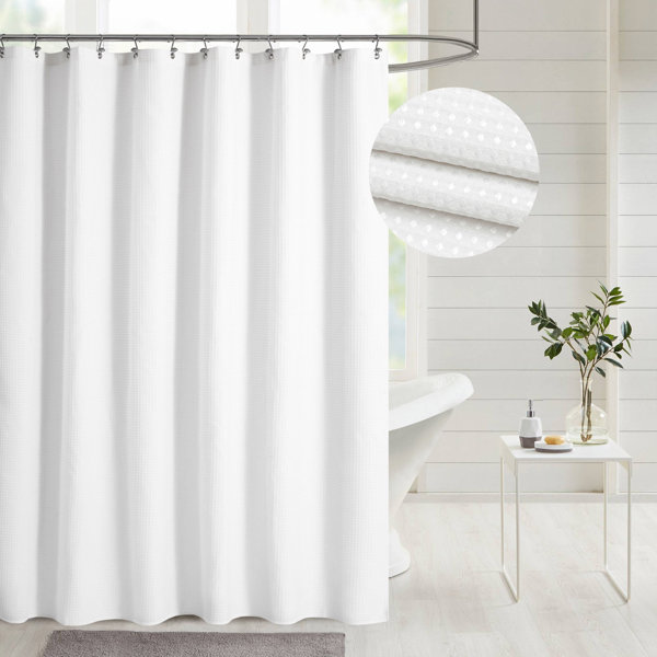 Latitude Run® White fabric shower curtain, 32"Wx72"L Wayfair